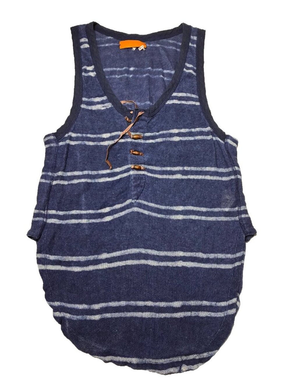 Free People Heirloom 100% linen top M navy coastal cowgirl beach vacation
